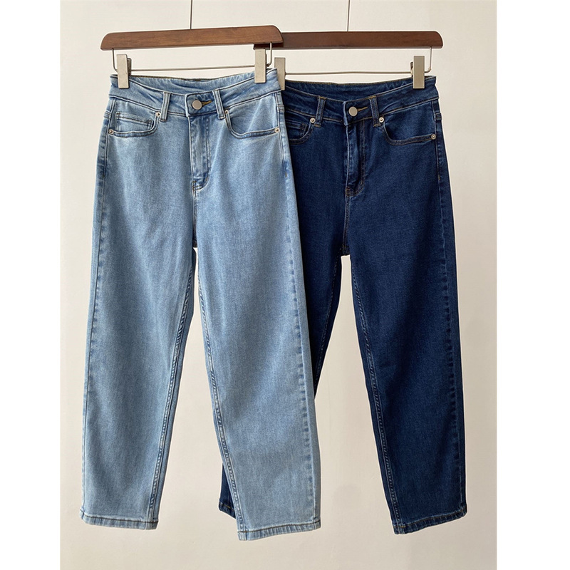 Foreign trade Xiaohe Autumn New elastic high waist slimming tapered cropped straight pants modified leg-shaped straight jeans