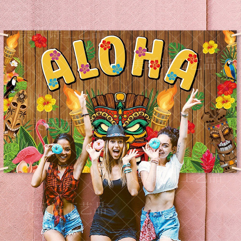 Tela de fondo de decoración de fiesta de Amazon Hawaii Aloha diseño de fondo de fiesta suministros de decoración máscara banner