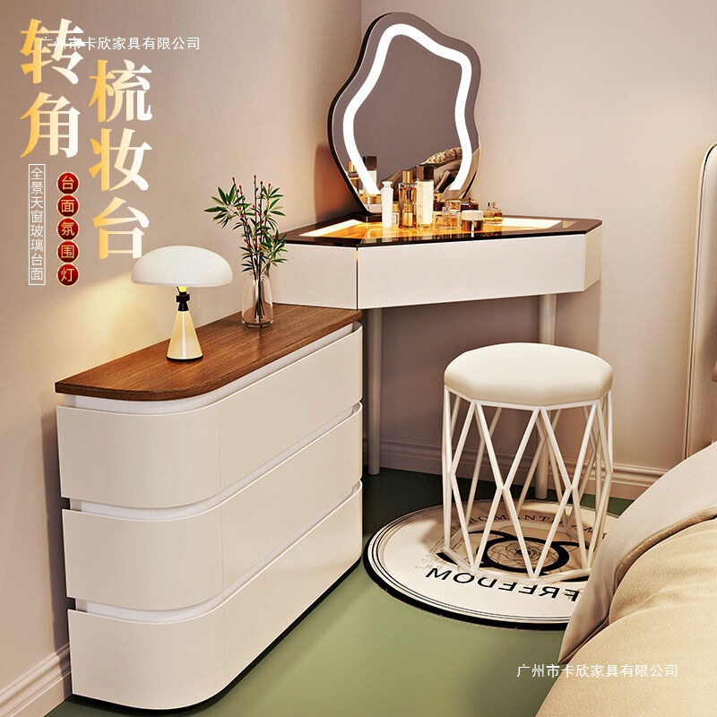 2025新款实木小户型转角梳妆台三角斗柜一体家用卧室墙角化妆桌床|undefined