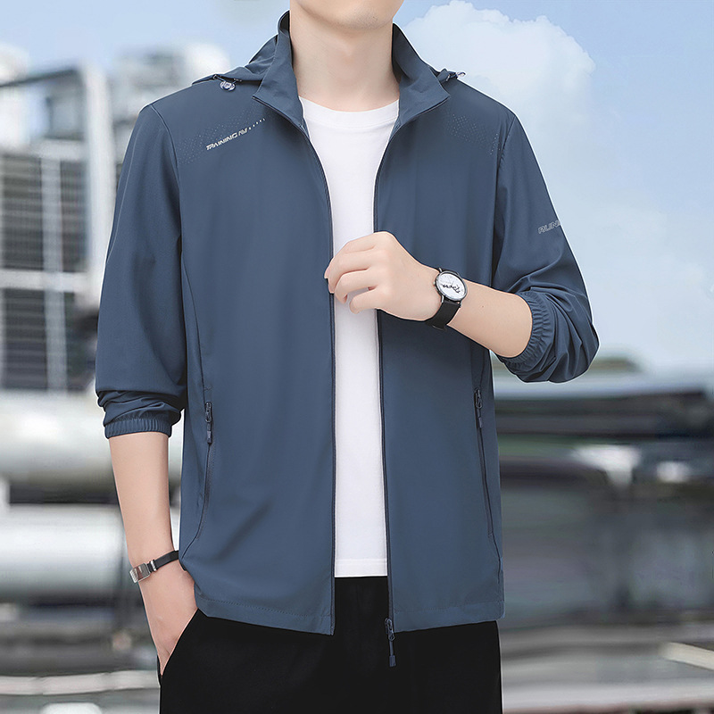 Ice Silk Sun Protection Clothing for Men, Light and Breathable Summer Outdoor Fishing Sun Protection Clothing for Men, Hooded Removable Skin Clothing for Men