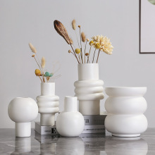 跨境陶瓷花瓶批发家居摆件客厅干花酒店别墅样板间陈列手工白瓷