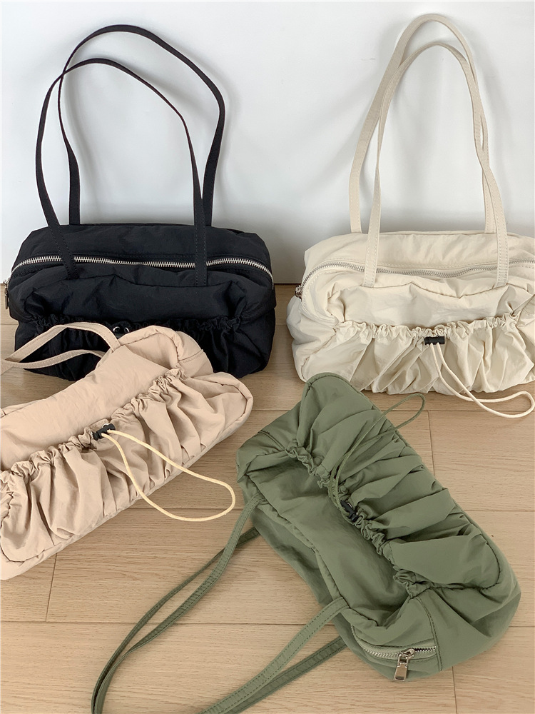 Pleated high-end underarm niche commuting tote shoulder feminine temperament, new high-capacity nylon bag, female_voghion.com