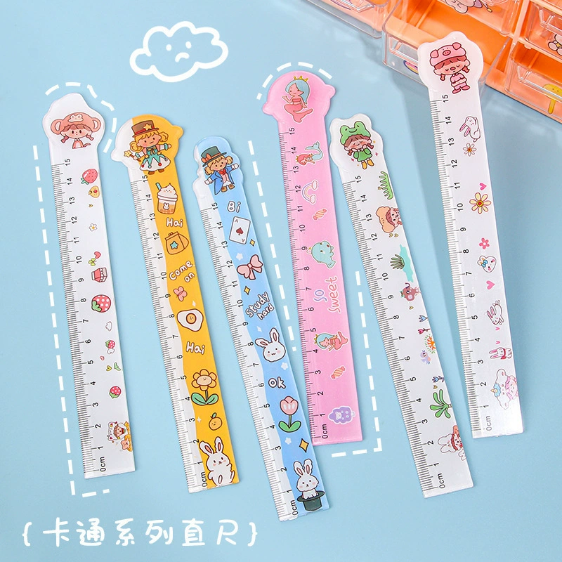 Acrylic cartoon ruler for students, cute stationery for teaching maths
