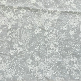 棉布花边盘绳绣花浮雕暗纹小花童装女装衬衫连衣裙礼服面料fabric