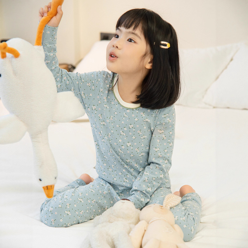 女童秋衣秋裤套装纯棉宝宝睡衣儿童保暖内衣小女孩打底棉毛衫冬季|undefined