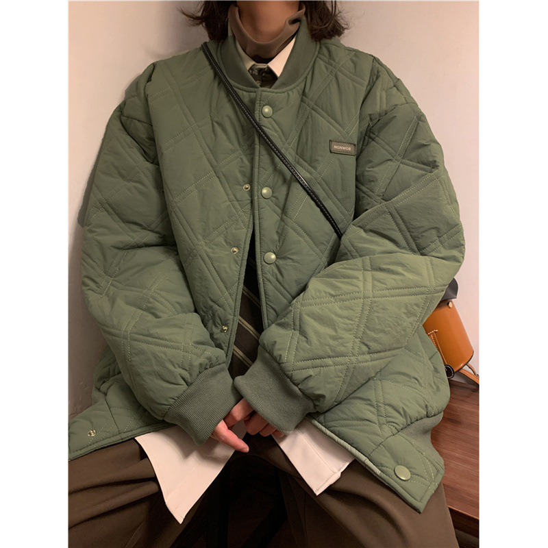 2022冬季新款菱形格夹克长袖潮流宽松潮男气质外穿男棉服