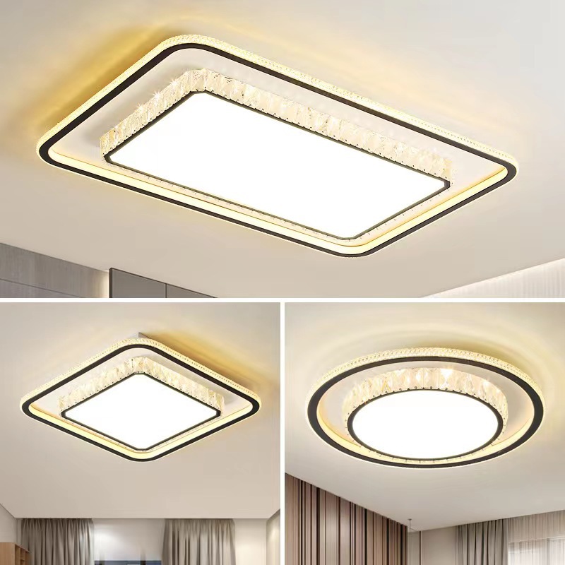 Lighting for a Light Luxury Living Room: Modern Minimalist Atmospheric Crystal Flush Mount Ceiling Lamp for Online Celebrity Bedrooms and Dining Rooms, Full House Lighting Set