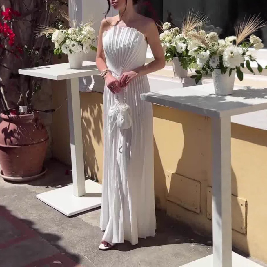 2025 Amazon Export New Sexy Tube Top Dress Pleated Slim Holiday Party A-Line Dress for Women