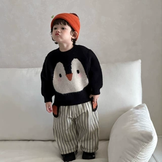 儿童服装秋冬款2026新款韩版童装宝宝企鹅毛衣男童加厚条纹裤套装