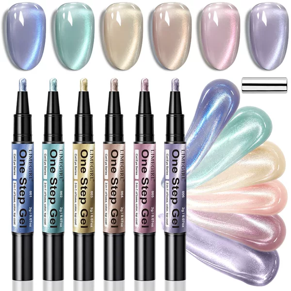 6-piece set of 3-in-1 one-step nail polish gel, cat-eye pearl one-step gel, no need for base coat or top coat