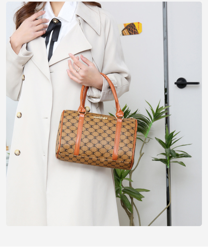 Bucket Shape Women's Pu Leather Monogram Classic Style Bucket Zipper Bag Sets