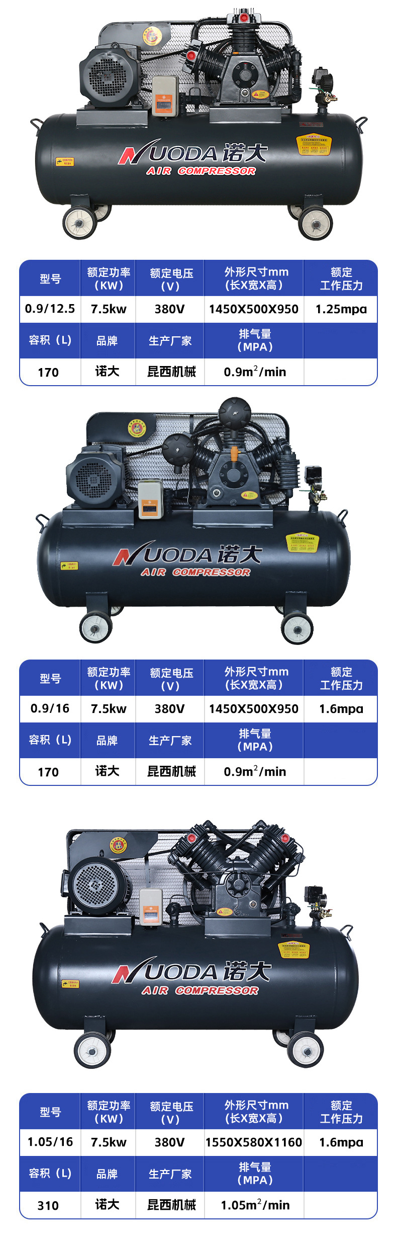 in stock industrial grade 380V mobile painting air pump auto repair high pressure air pump piston air compressor