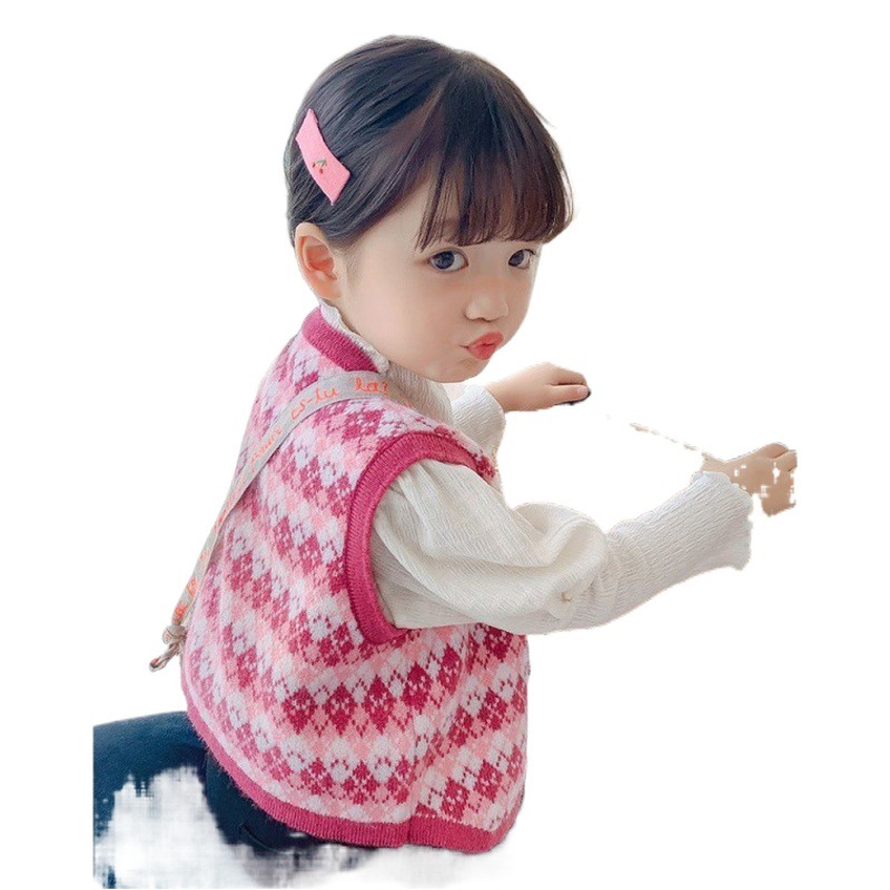 Niñas suéter chaleco 2023 primavera y otoño nuevo estilo occidental de los niños punto bebé retro jacquard cardigan top