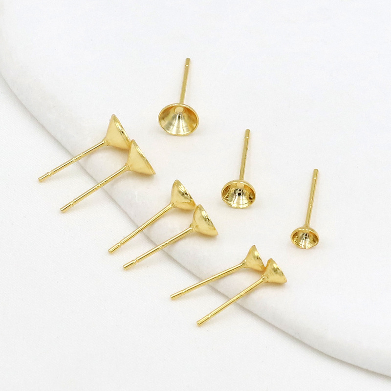 Engraved 925 Anti-silver Needle Plating 18K True Gold Pointed Cup Ear Nail Needle Pointed Cup Drill Rack Drill Cup Empty Rack Bottom Sticky Drill Needle Empty Rack