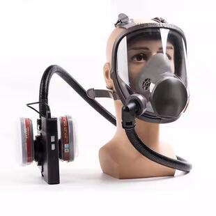 Rechargeable Portable Electric Auxiliary Air Supply Gas Mask Long Tube Respirator Anti-Virus Dust Filter Full Face Mask