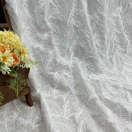 9088棉布羽毛立体花刺绣 精梳牛奶丝刺绣花边棉布连衣裙女装面料