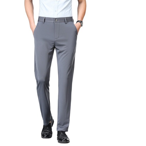 Summer Men's Business Casual Pants for Young and Middle-aged Men, Formal Thin Straight Ice Silk 9/10 Speed Dry Casual Western Pants for Men