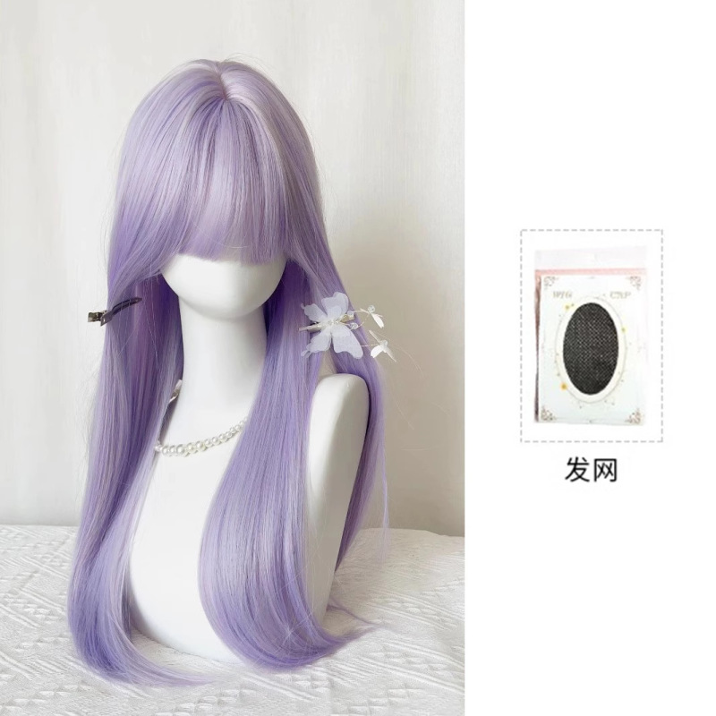 [Qianshi Zidai] 女性用ウィッグ ロングストレートヘア 低彩度 パープル ナチュラル ユニバーサル cos フルヘッドカバー|undefined