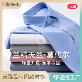 兰精天丝莫代尔免烫白衬衫男款长袖纯色弹力商务男装修身白色衬衣