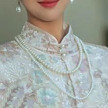 气质人造珍珠短款项链 百搭多层渐变圆珠链 复古婚纱双层配饰品女