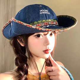 民族风复古刺绣大檐登山帽女春夏户外徒步遮阳显脸小时尚渔夫帽子