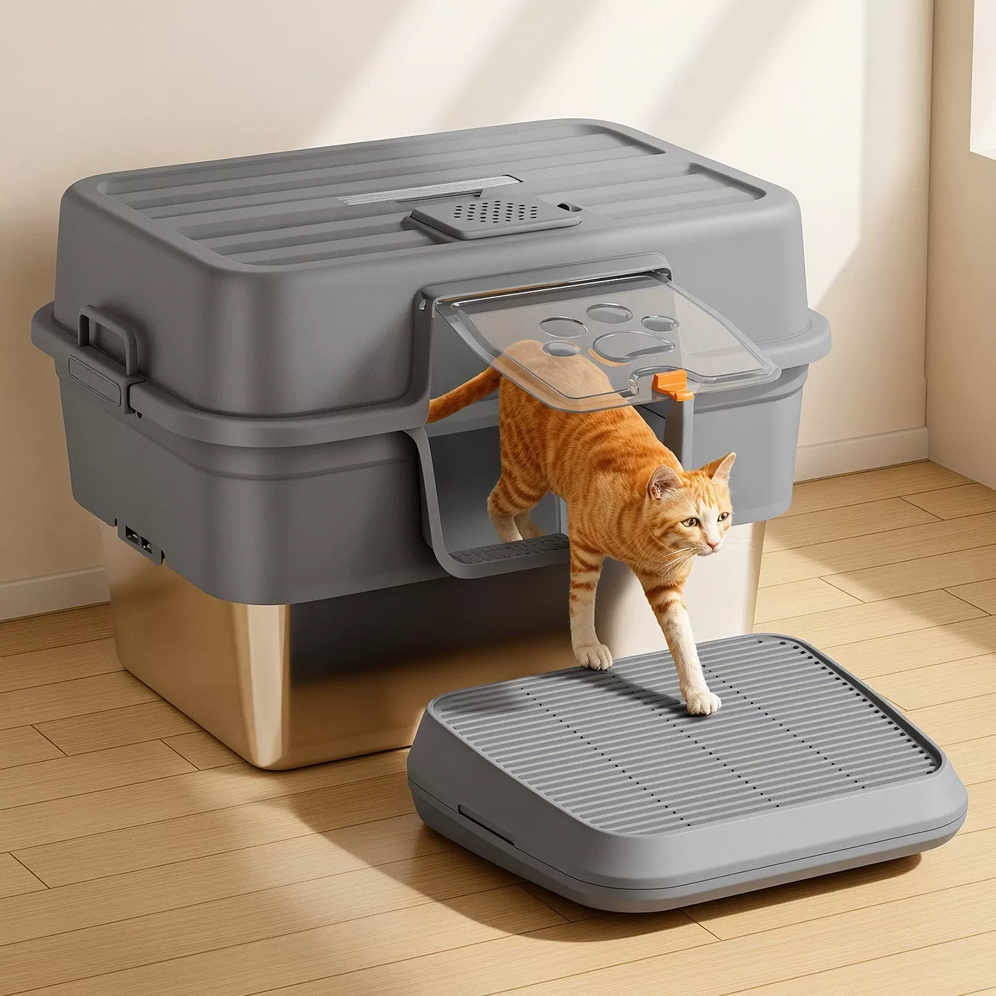 跨境外贸不锈钢猫砂盆全封闭式隔臭防外溅超大号猫咪厕所宠物用品