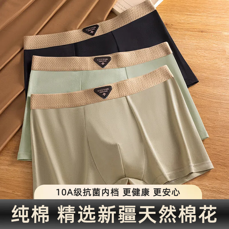 10A Men's Underwear Men's Pure Cotton Boxer Briefs Antibacterial Boxer Briefs Mid-Waist Pants Breathable Youth Trendyy Shorts Plus