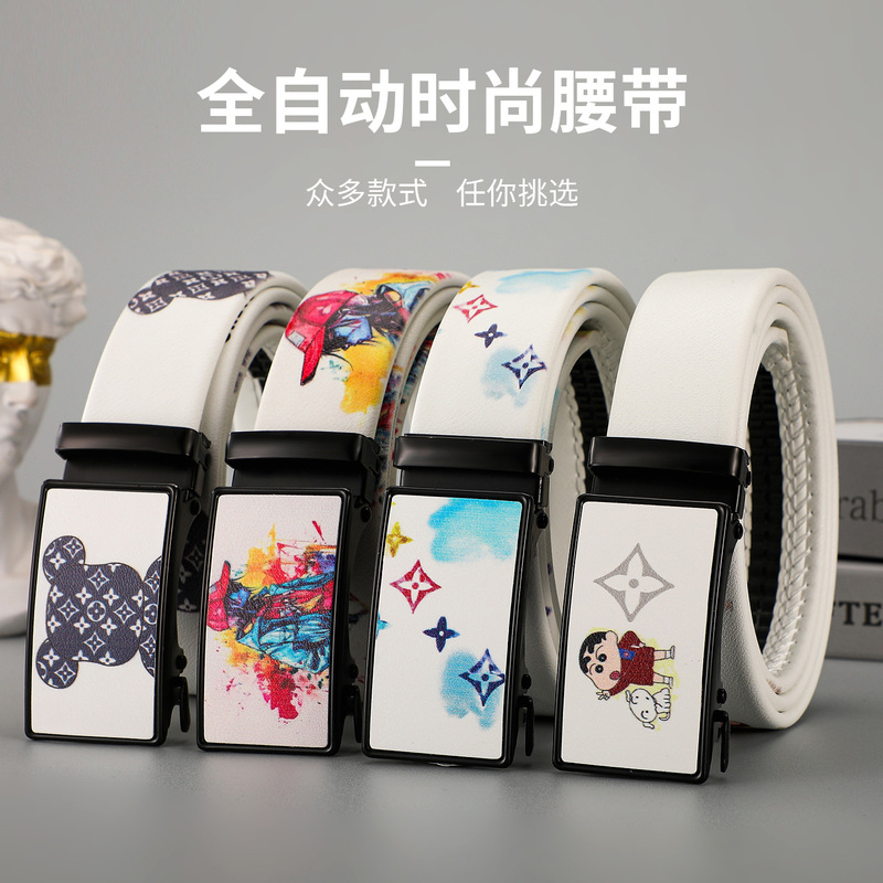 Trendy Letter Men's Belt Graffiti Business Jeans Casual Versatile Fashion Full Card Slot Automatic Buckle