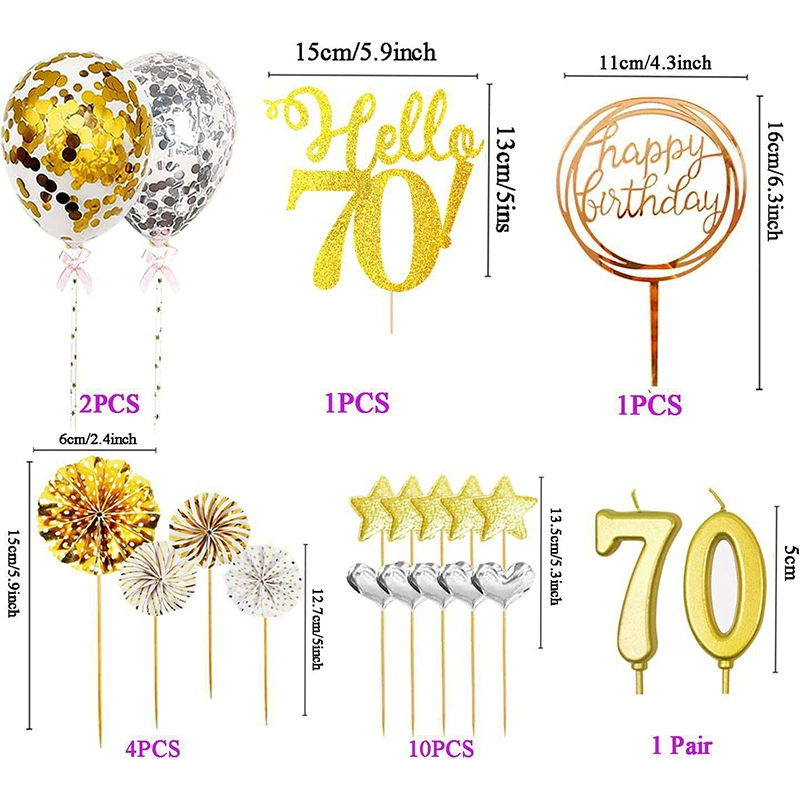Золотой блеск с днем рождения торт украшения флаг плагин цифровой свечи мини-воздушный шар набор
