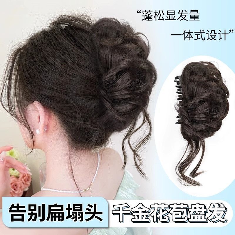 Cabeza de pellizco de agarre, brotes de flores de 1000 flores de oro, temperamento de disco, simulación de red de cabello roja, anillo de cabello chino de alto cráneo
