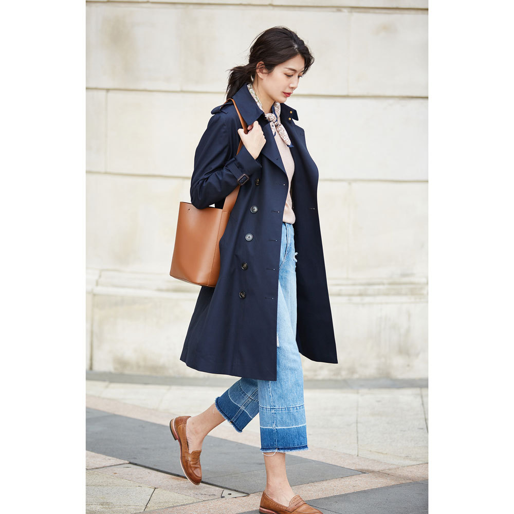 Shenghong 2023 Spring New Mid-length Coat Women's Double-breasted Belt British Cotton Coat Waterproof Anti-fouling 13311