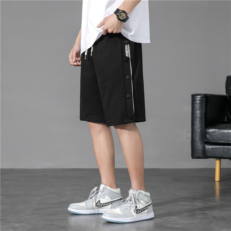 Men's Sports Pants with Buttons, Basketball Shorts, Five-Point Shorts, Casual Sweatpants, Couple Mid-Length Pants, Lightweight and Loose Basic Style
