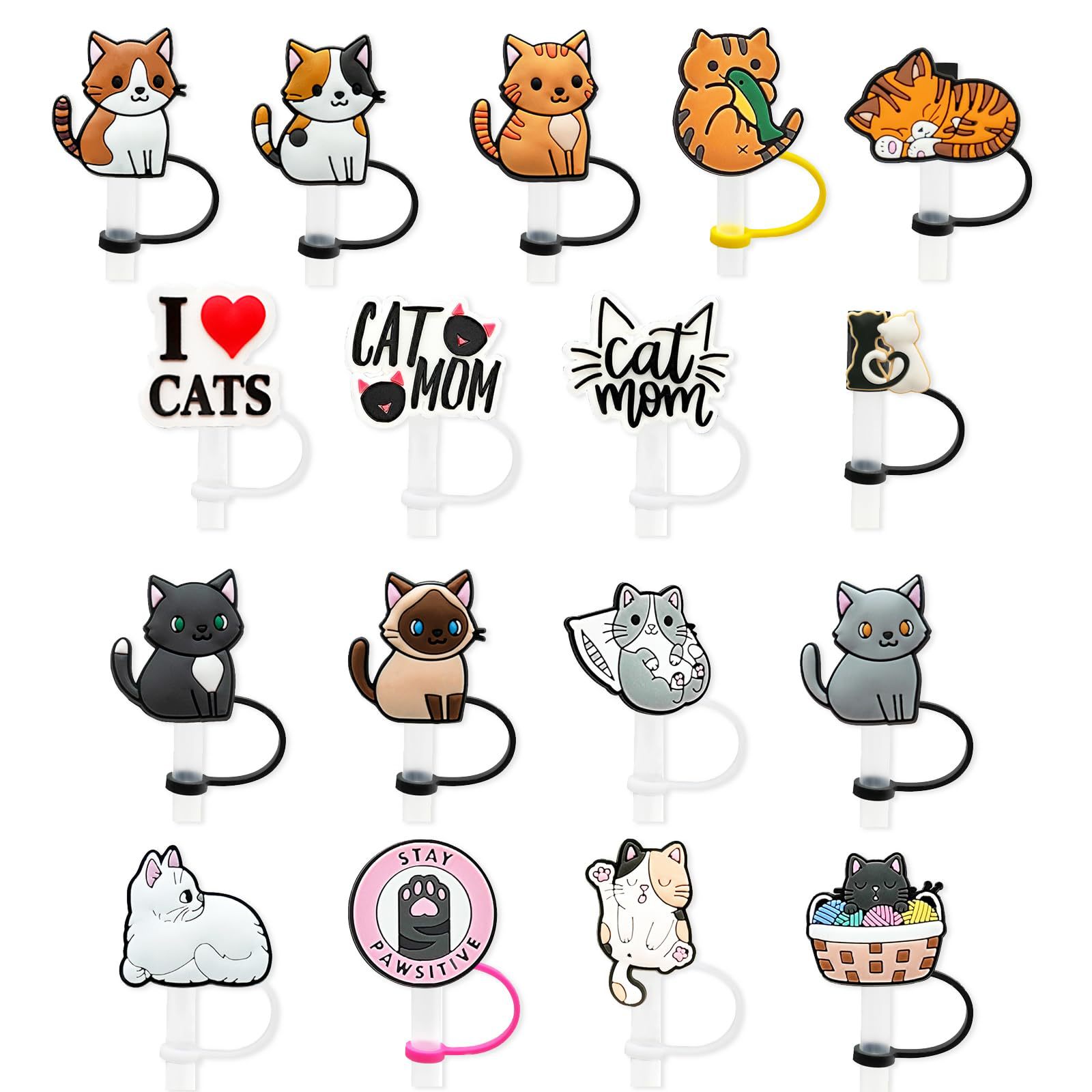 Straw Decorative Cap Kitchen and drinking utensils Casual Elegant Cute Letter Cat Silica Gel Straw Decorative Cap 1 Set