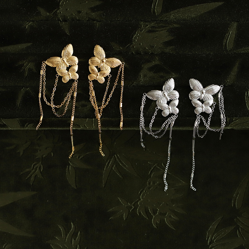 Plated 18K Gold Butterfly Tassel Earrings