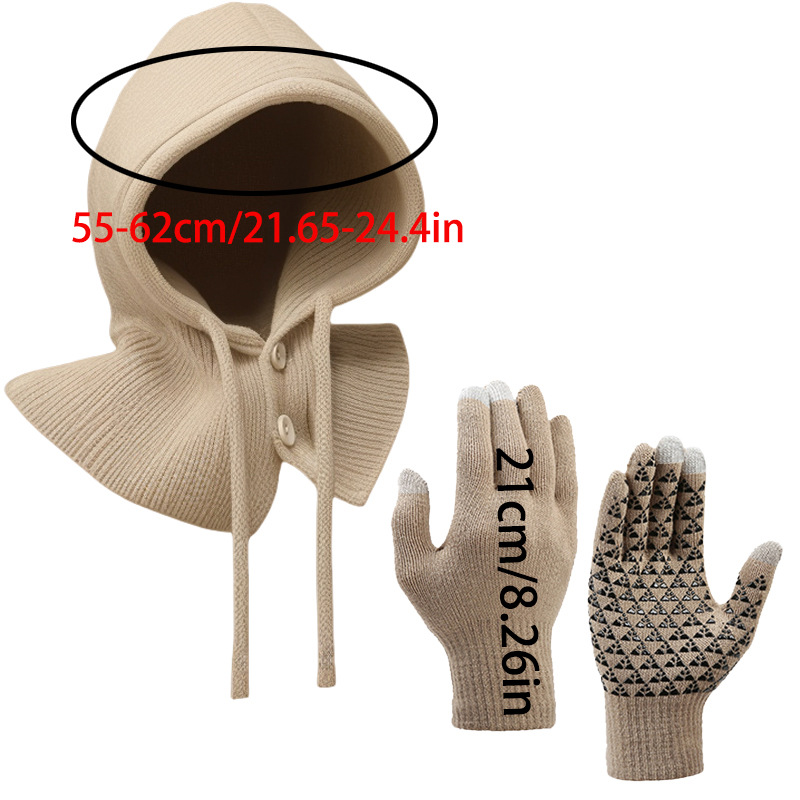 2 Piece Set New Winter Hat Touch Screen Gloves Autumn And Winter Pullover Shawl Thick Warm Neck Scarf Knitted Headband_voghion.com