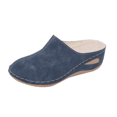 Wedge cotton slippers women's large size autumn and winter new thick sole and velvet foot-on baotou half slippers wish