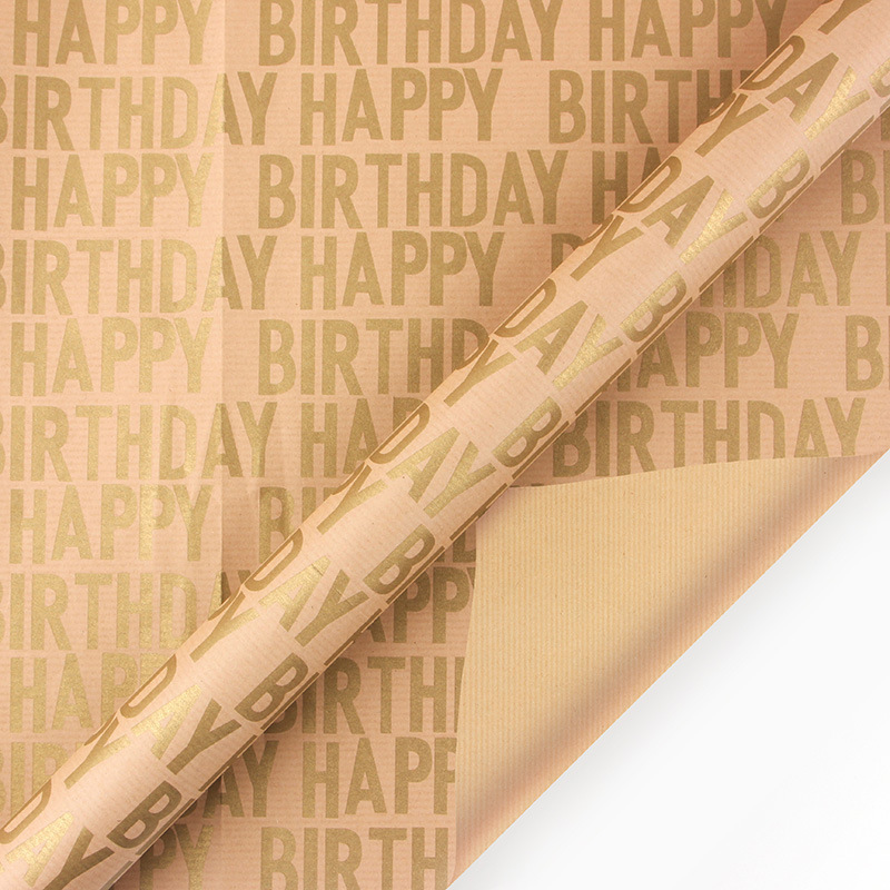 Amazon限定 英語ハッピーバースデーストライプクラフト紙包装紙 誕生日ギフト包装紙 ギフト紙|undefined