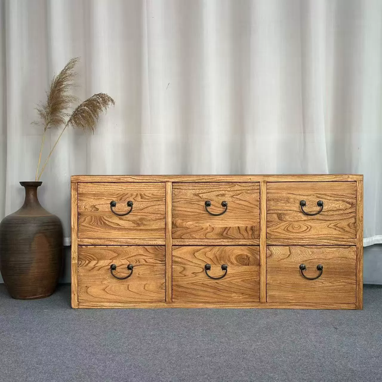 老榆木六斗柜收纳柜实木电视柜中式家具玄关餐边储物地柜抽屉矮柜