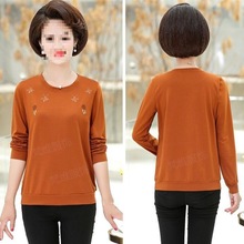 中老年女春秋装长袖恤加肥加大码岁妈妈时尚上衣宽松打底衫