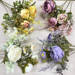 模造花薔薇太陽花組み合わせ花芸偽花食卓高級感花束クロスボーダー人気絹花バラ