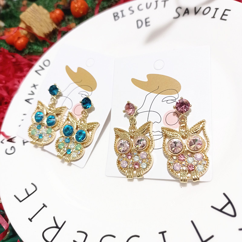 1 Pair Modern Style Korean Style Owl Inlay Alloy Rhinestones Drop Earrings display picture 2