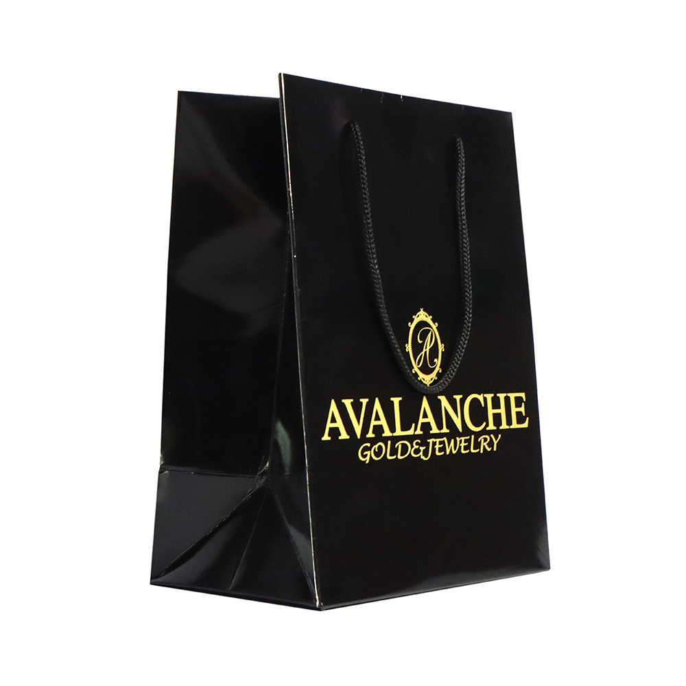 Logo闪亮铜版纸黑纸购物袋服装服装礼品纸袋印花