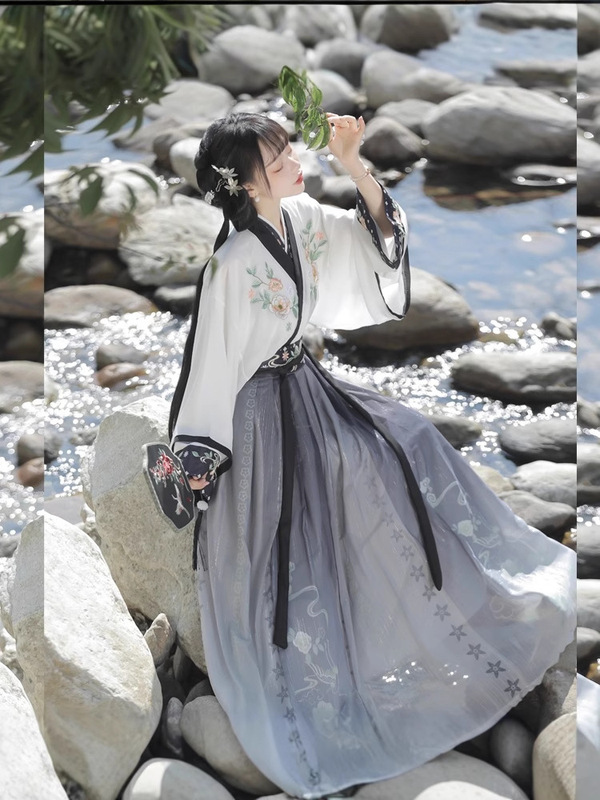オリジナル本物の漢服女性晋古代スタイル漢服中国風刺繍クロスネック腰丈スカート毎日春、夏、秋|undefined