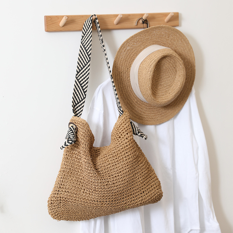 Korean Style Ins Nautica Style Straw Bag 2025 New Handmade Shoulder Woven Bag Women's Bag Versatile Vacation Beach Bag
