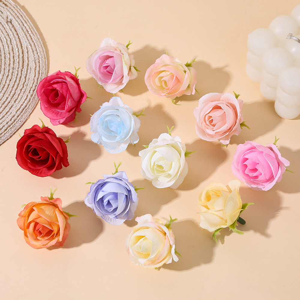 Cross-Border Artificial Flower Head Rose Bouquet Flower Wall Production Decoration Wedding Arrangement Home Flower Arrangement Silk Flower DIY Material