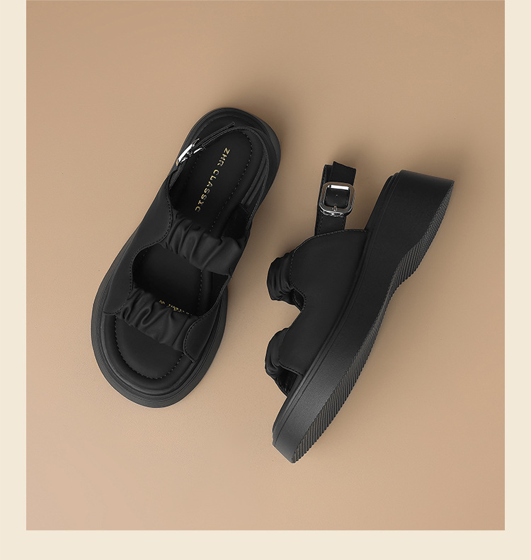 Sandal đế dày xếp ly nữ phong cách La Mã hở ngón đi biển — JF207P màu be chi tiết 25