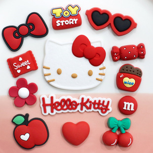 Red large bow cat head biscuit KT soft rubber PVC accessories diy hole slippers buckle mobile phone case decoration