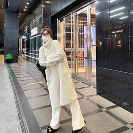 水貂绒皮毛一体大衣女秋冬季韩版兔毛绒中长款过膝立领毛毛绒皮草