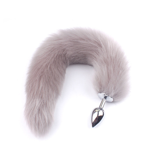 SM artificial fur tail fox back chamber plug metal anal plug white fox adult toy play couple sex toy