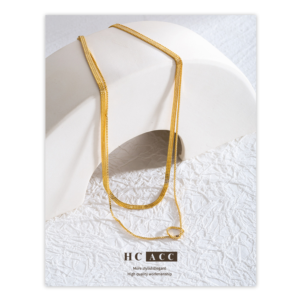 european-and-american-personality-all-match-hot-girl-double-layer-stacked-necklace-female-ins-snake-bone-chain-exquisite-blade-chain-real-gold-clavicle-chain